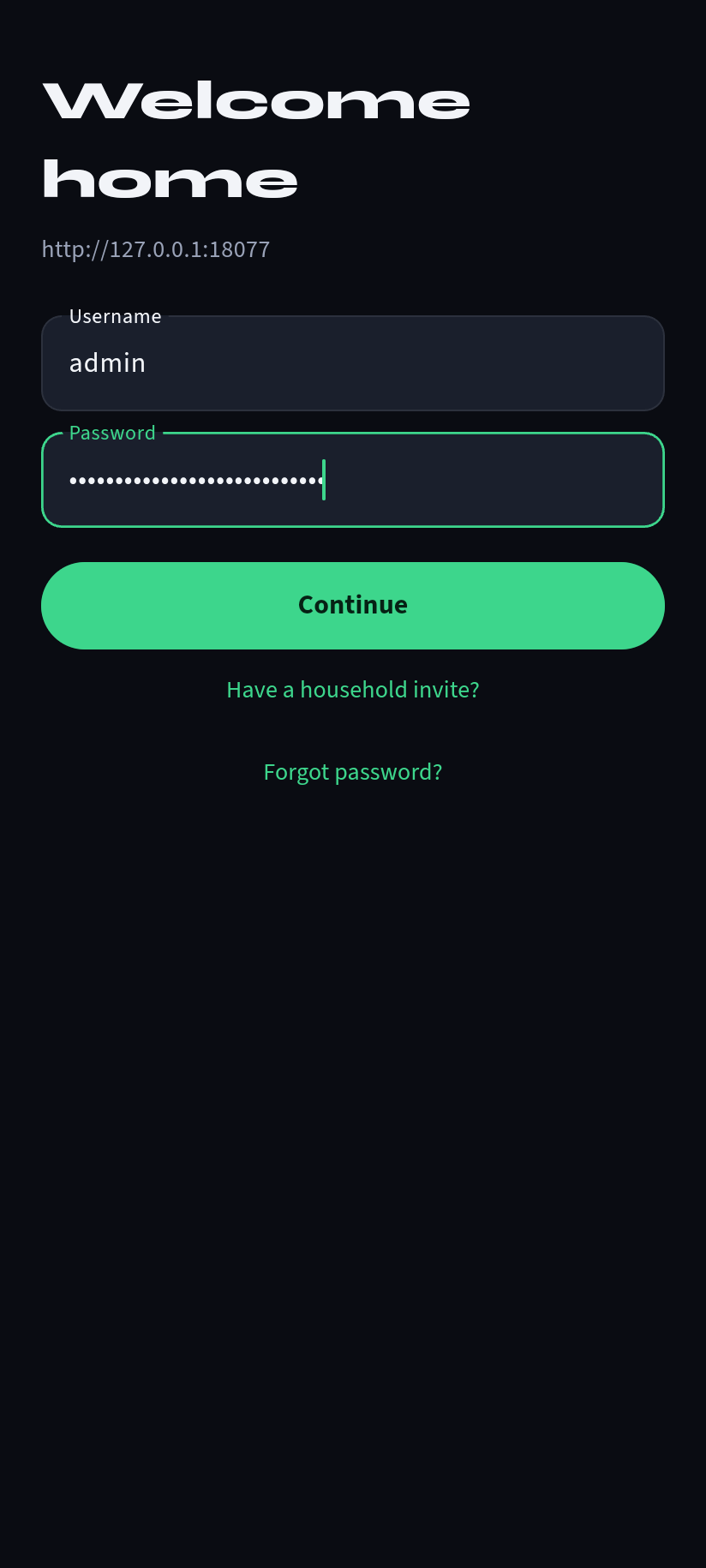 Login screen with username and password fields