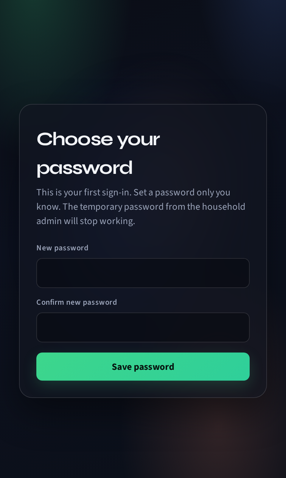 Choose your password screen shown on first sign-in
